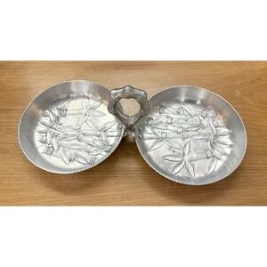 Everlast Forged Hammered Aluminum Double Dish w/‎ Handle Bamboo Design Vintage
